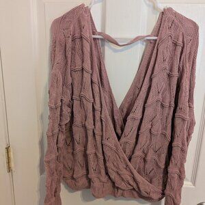 Deep V-neck Crochet Sweater